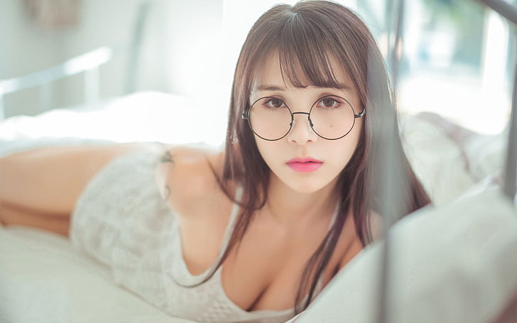 Asia, wanita, Xià Měi Jiàng, wanita dengan kacamata, wajah, belahan dada, Wallpaper HD