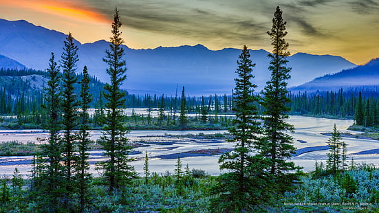 North Saskatchewan River at Dawn, Banff N.P., Alberta, Parques Nacionais, HD papel de parede HD wallpaper
