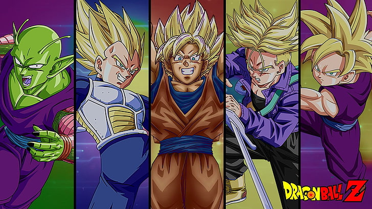 Ilustrasi karakter DragonBall Z, Dragon Ball, Son Goku, Gohan, Vegeta, Trunks (karakter), Piccolo, Super Saiyan, Wallpaper HD