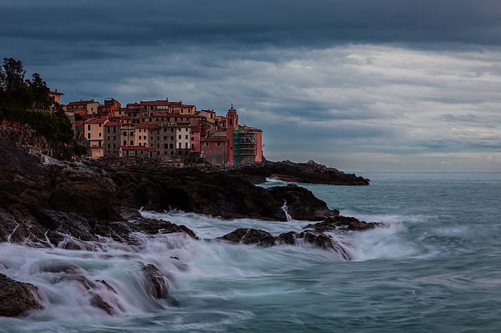 sea, rocks, coast, home, Italy, surf, Liguria, The Gulf Of Poets, Gulf of Poets, Tellaro, The Gulf Of La Spezia, Gulf of La Spezia, HD wallpaper