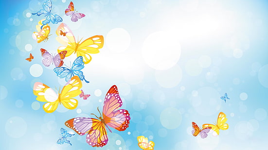 carta da parati farfalle colori assortiti, cielo, collage, farfalla, ali, Sfondo HD HD wallpaper