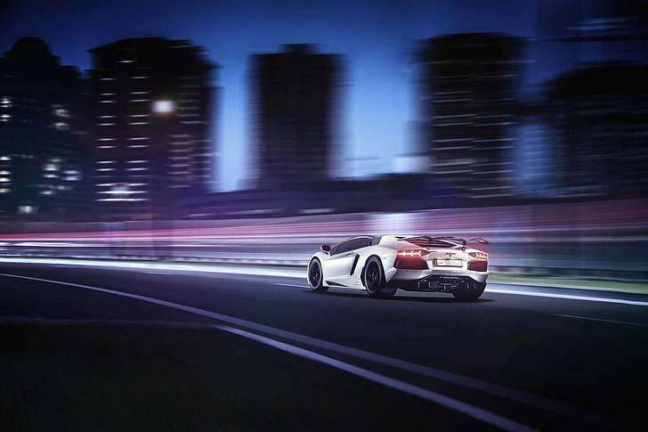 samochód, Lamborghini Aventador, rozmycie ruchu, Tapety HD