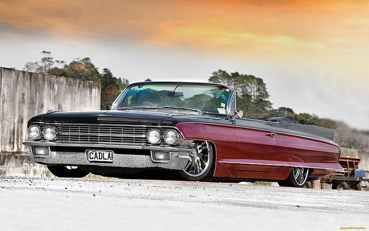 red convertible coupe, lowrider, Oldtimer, car, red cars, vehicle, HD wallpaper