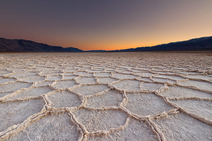 photo of dried ground during golden hour, badwater basin, death valley national park, badwater basin, death valley national park, Sunset, Badwater Basin, Death Valley National Park, dried, ground, golden hour, Landscape Photography, Travel Photography, desert, nature, dry, sand, arid Climate, drought, landscape, heat - Temperature, outdoors, land, extreme Terrain, mountain, sand Dune, HD wallpaper