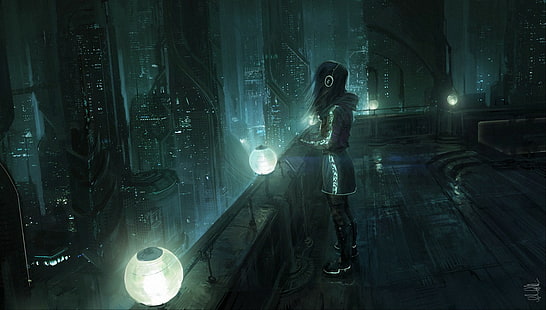 Cyberpunk, Futuristic, Girl, City, Lights, cyberpunk, อนาคต, สาว, เมือง, ไฟ, วอลล์เปเปอร์ HD HD wallpaper