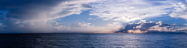 playa, océano, panorama, panorámica, vista panorámica, puesta del sol, Fondo de pantalla HD