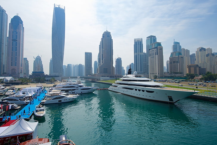 yachts, city, building, skyline, HD wallpaper