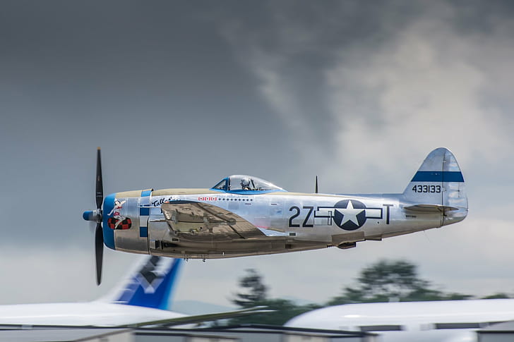 aeroplane, aircraft, airplanes, airshow, american, fighter, flight, flying, p-47, republic, thunderbolt, HD wallpaper