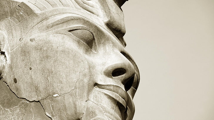 escultura, nariz, estatua, cabeza, antiguo, tallado, de cerca, Monumento, en blanco y negro, historia antigua, art, Luxor, templo, Egipto, Tebas, Fondo de pantalla HD
