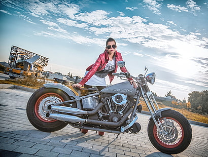 Harley Davidson, women with motorcycles, model, HD wallpaper HD wallpaper