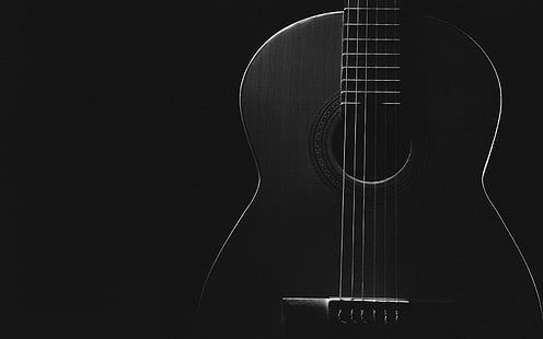 Dark Macro Guitar Music, черная акустическая гитара, музыка, гитара, HD обои HD wallpaper