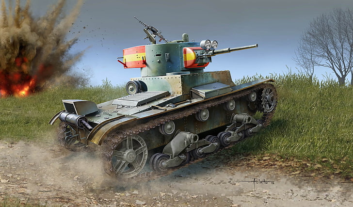 wallpaper tank perang hijau dan brwon, perang, seni, Uni Soviet, Tank, T-26, Wallpaper HD
