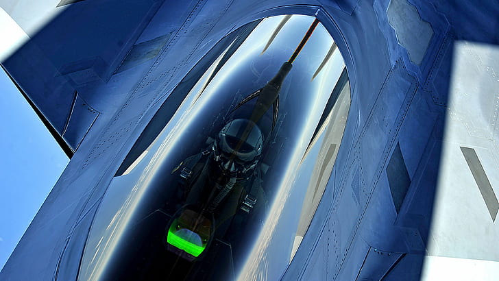 раптор, самолет, пилот, отражение, Lockheed Martin F-22 Raptor, Boeing KC-135 Stratotanker, HD тапет