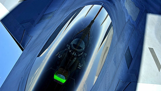 رابتور ، طائرة ، طيار ، انعكاس ، لوكهيد مارتن F-22 رابتور ، بوينج KC-135 ستراتوتانكر، خلفية HD HD wallpaper