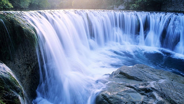 waterfalls, waterfalls, stone, nature, HD wallpaper