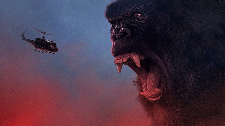 Zrzut ekranu z filmu King Kong, King Kong, kino, film, goryl, kieł, film, zły, silny, furia, Kong, Kong: Skull Island, Skull Island, Tapety HD