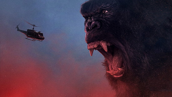 ภาพยนตร์คิงคองยังคงสกรีนช็อตคิงคองโรงภาพยนตร์ภาพยนตร์กอริลลาเขี้ยวภาพยนตร์โกรธแรงโกรธคอง Kong: Skull Island เกาะกะโหลก, วอลล์เปเปอร์ HD HD wallpaper