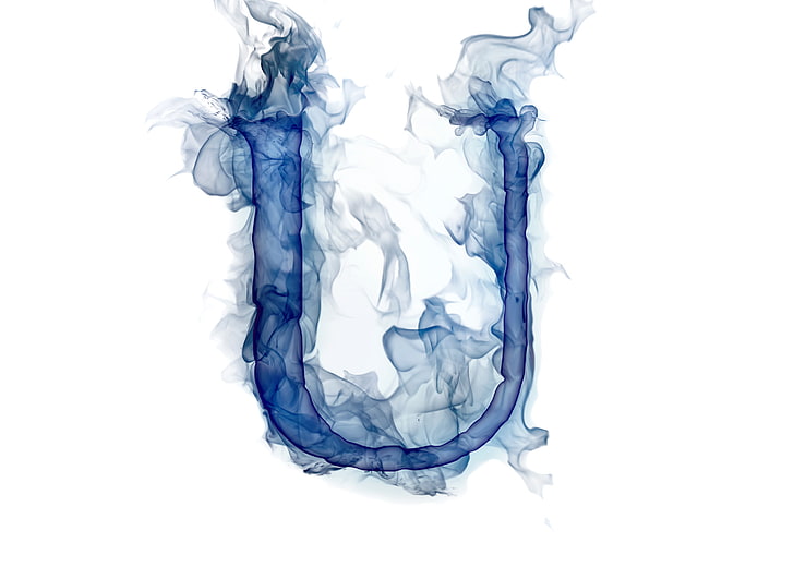 blue U logo, smoke, gas, letter, Litera, HD wallpaper