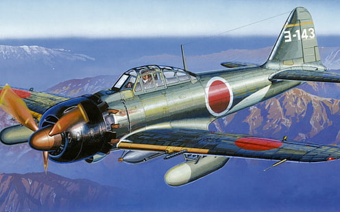Japan, World War II, Zero, Mitsubishi, airplane, military, military aircraft, aircraft, Japanese, artwork, HD wallpaper HD wallpaper