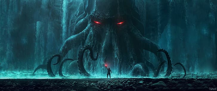 Cthulhu, monster, rocks, man, behemoth, tide, tentacles, Andree Wallin, HD  wallpaper | Wallpaperbetter