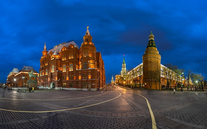 edificio in cemento marrone e bianco, paesaggio urbano, edilizia, via, Cremlino, Mosca, Sfondo HD