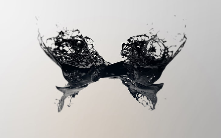 schwarze Tapete der Wasserverschmutzung 3D, digitale Kunst, Flüssigkeit, weißer Hintergrund, Grafik, Monochrom, einfacher Hintergrund, HD-Hintergrundbild