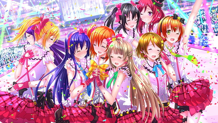 Yazawa Nico, Love Live!, Sonoda Umi, Nishikino Maki, Minami Kotori, Ayase Eri, Hoshizora Rin, Koizumi Hanayo, Kousaka Honoka, Toujou Nozomi, anime, anime girls, HD wallpaper