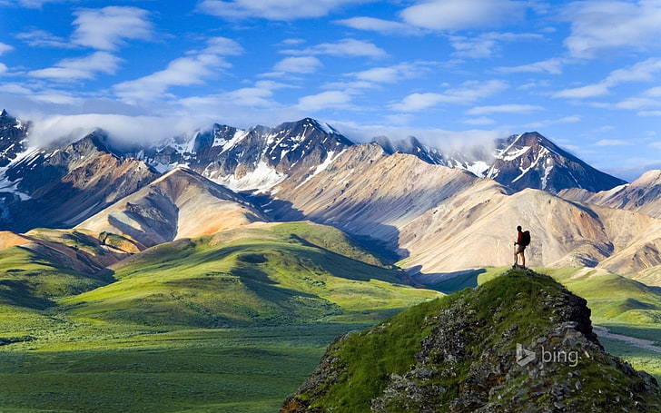 雪をかぶった山々、自然、風景、山、ハイキング、国立公園、アラスカ、 HDデスクトップの壁紙