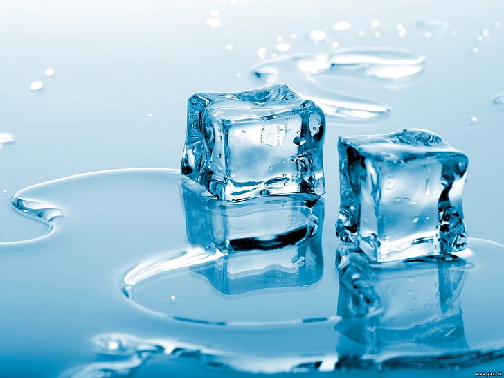 два кубика льда, лед, кубики, тепло, вода, таяние, HD обои