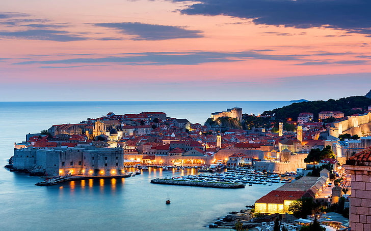 Sunset At Yacht Harbour In Dubrovnik, HD wallpaper