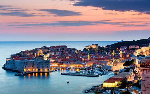 Atardecer en el puerto de yates en Dubrovnik, Fondo de pantalla HD HD wallpaper