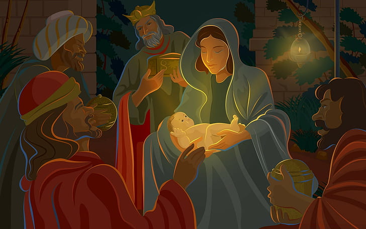 Yesus Kristus, Natal, karya seni, Perawan Maria, agama, Kristen, Tiga Raja, Wallpaper HD
