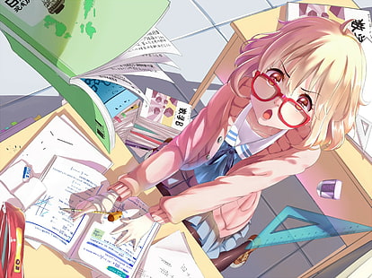 Kyoukai no Kanata, anime girls, Kuriyama Mirai, glasses, anime, HD wallpaper HD wallpaper