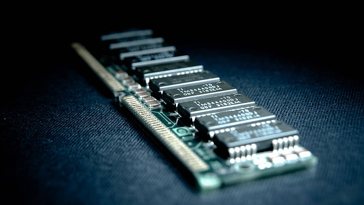 녹색 및 검은 색 RAM 카드, DIMM 스틱의 근접 촬영 사진, 하드웨어, 기술, RAM (컴퓨팅), HD 배경 화면