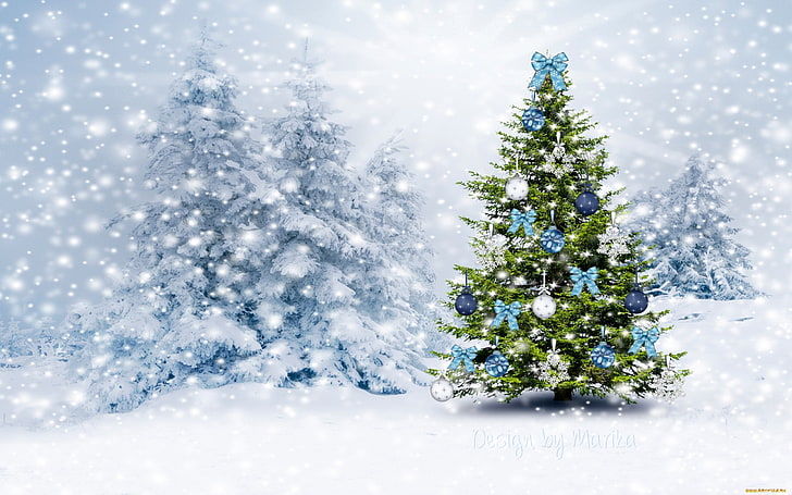 Новогодняя елка, зима, снег, HD обои