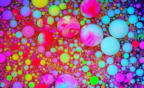 Kolorowa farba fluorescencyjna, Makro Bubble ..., Aero, Kolorowy, Kolor, Bąbelki, Grafika, Makro, Farba, Płyn, Neon, Farba olejna, Fluorescencyjny, Tapety HD HD wallpaper