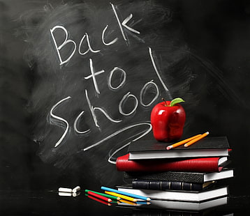 sfondo, iscrizione, libri, mela, matite, bordo, scuola, mel, studio, ritorno a scuola, Sfondo HD HD wallpaper