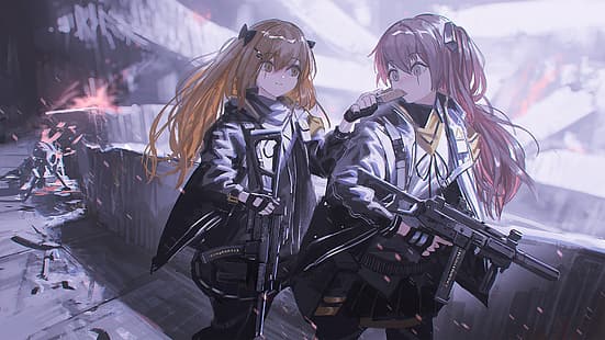  anime, anime girls, Reoen, Girls Frontline, UMP9 (Girls' Frontline), ump45 (Girls' Frontline), HD wallpaper HD wallpaper