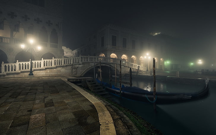 structure en métal noir et gris, Venise, nuit, Fond d'écran HD