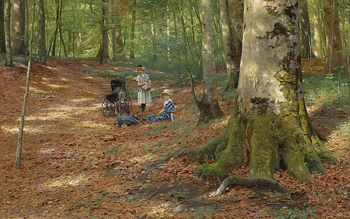 デンマークの画家、1883年、ピーター・メルク・オブ・メンスタッド、ペーダー・モーク・マンステッド、森の空き地、デンマークの写実的な画家、森の空き地、キャンバスに油彩、 HDデスクトップの壁紙 HD wallpaper