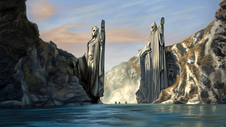 Statues, The Lord Of The Rings, fan art, Of Isildur and Anarion, The Pillars Argonath, Argonat, HD wallpaper
