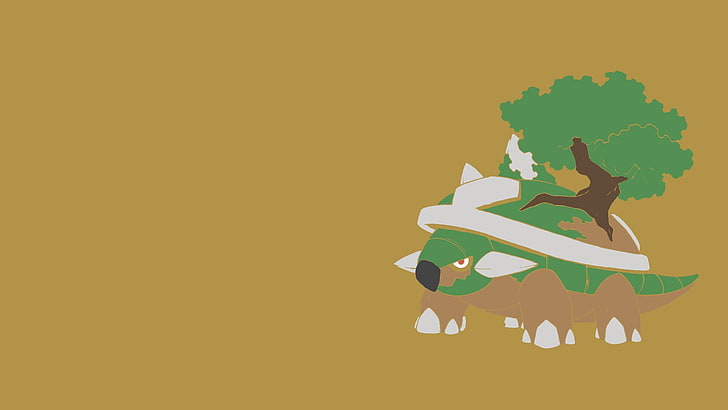 zielony i brązowy dinozaur z ilustracją drzewa, minimalizm, grafika, Pokémon, Tapety HD