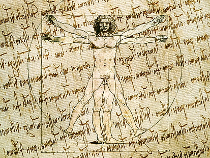 Vitruvius Adamı, stil, arka plan, şekil, vektör, karakterler, kroki, sanatçı, doku, tuval, el yazması, Vitruvius Adamı, Leonardo da Vinci, HD masaüstü duvar kağıdı HD wallpaper