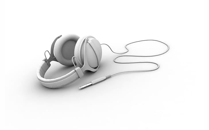 Headphones HD, white corded headphone, music, headphones, HD wallpaper
