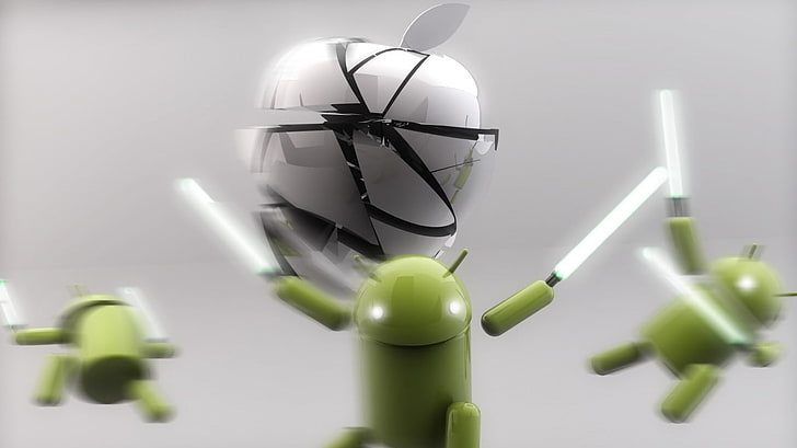 Android and Apple logo, Android (operating system), operating system, blurred, technology, HD wallpaper