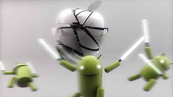 Android and Apple logo, Android (operating system), operating system, blurred, technology, HD wallpaper HD wallpaper