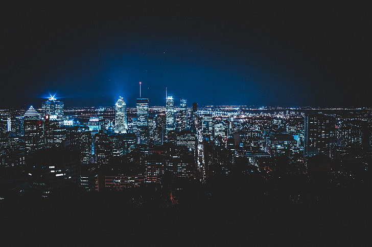 ภาพถ่ายทางอากาศของอาคารสูง, มอนทรีออล, แคนาดา, เมืองกลางคืน, ตึกระฟ้า, วอลล์เปเปอร์ HD