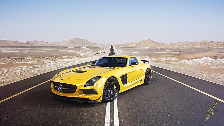 Mercedes-Benz AMG SLS Supersportwagen, gelbes Auto, gelbes Mercedes Benz Coupé, Benz, Supersportwagen, gelbes Auto, HD-Hintergrundbild