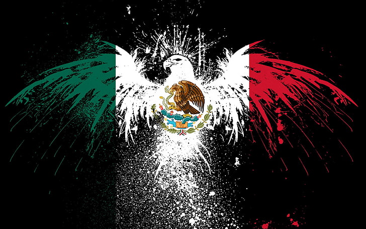 lukisan elang hijau, putih, dan merah, Meksiko, Wallpaper HD
