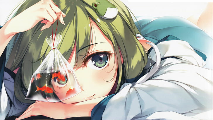 Anime girl with green hair, Anime Girls, ke, ta, HD wallpaper